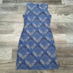 J.McLaughlin Catalina Cloth Sheath Dress Blue Geometric Print Size Small